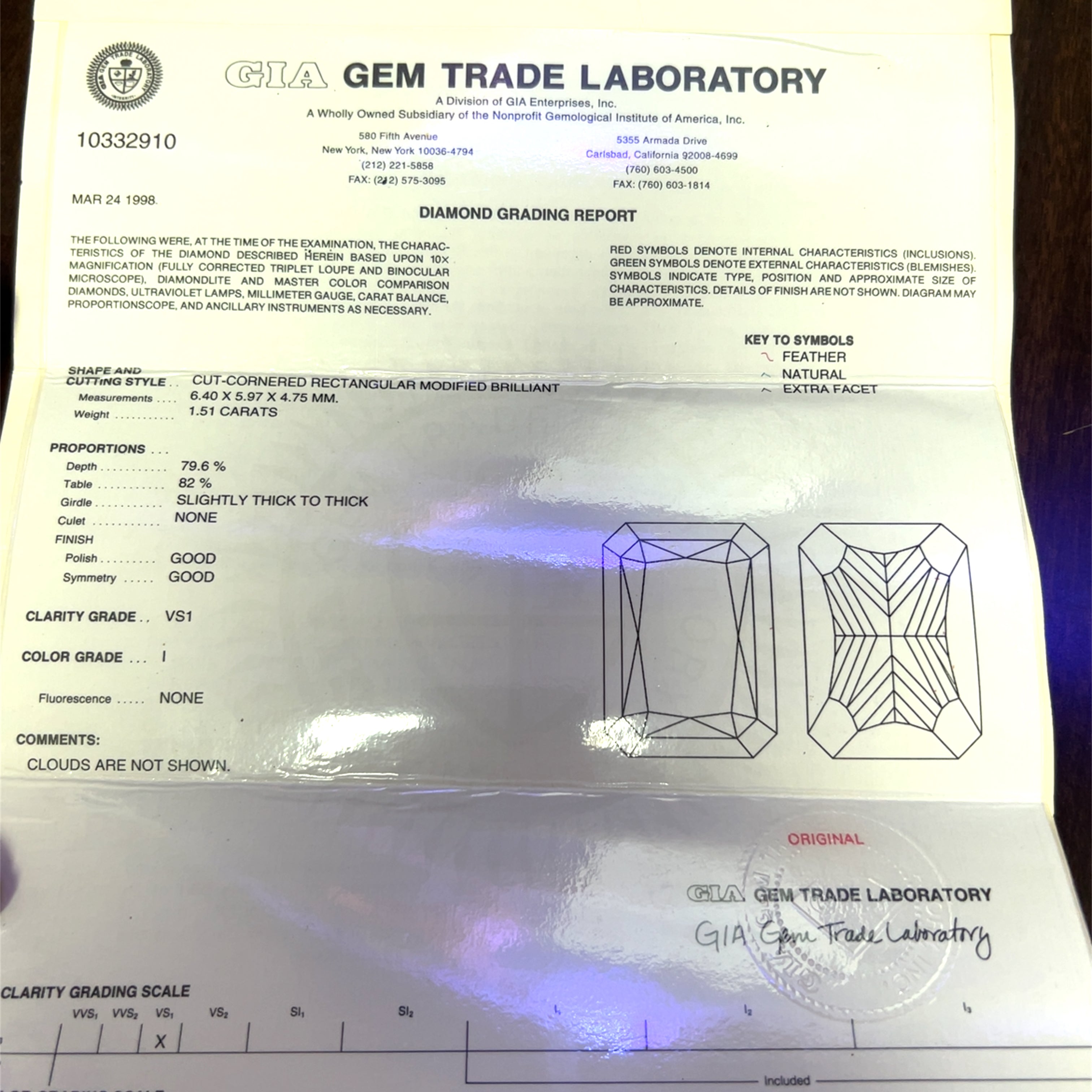 1.51ct  I VS1 Cut-Cornered Rectangular Modified Brilliant (loose Diamond)