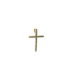 18k Yellow Gold .30ct Round Emerald Cross Pendant