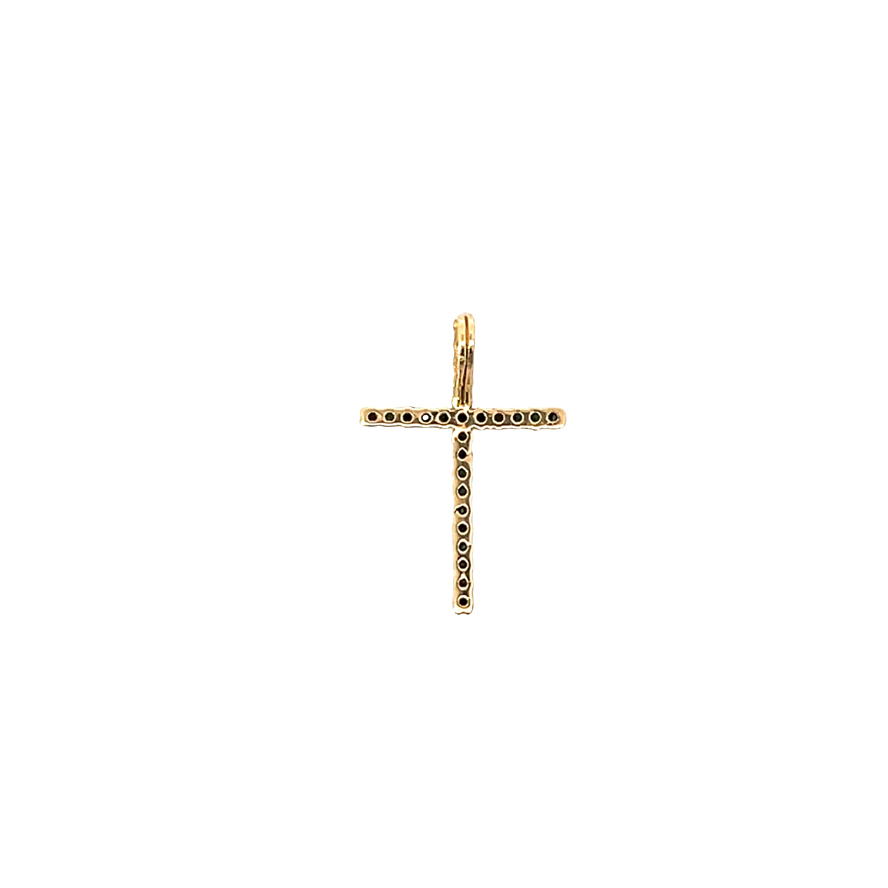 18k Yellow Gold .30ct Round Emerald Cross Pendant