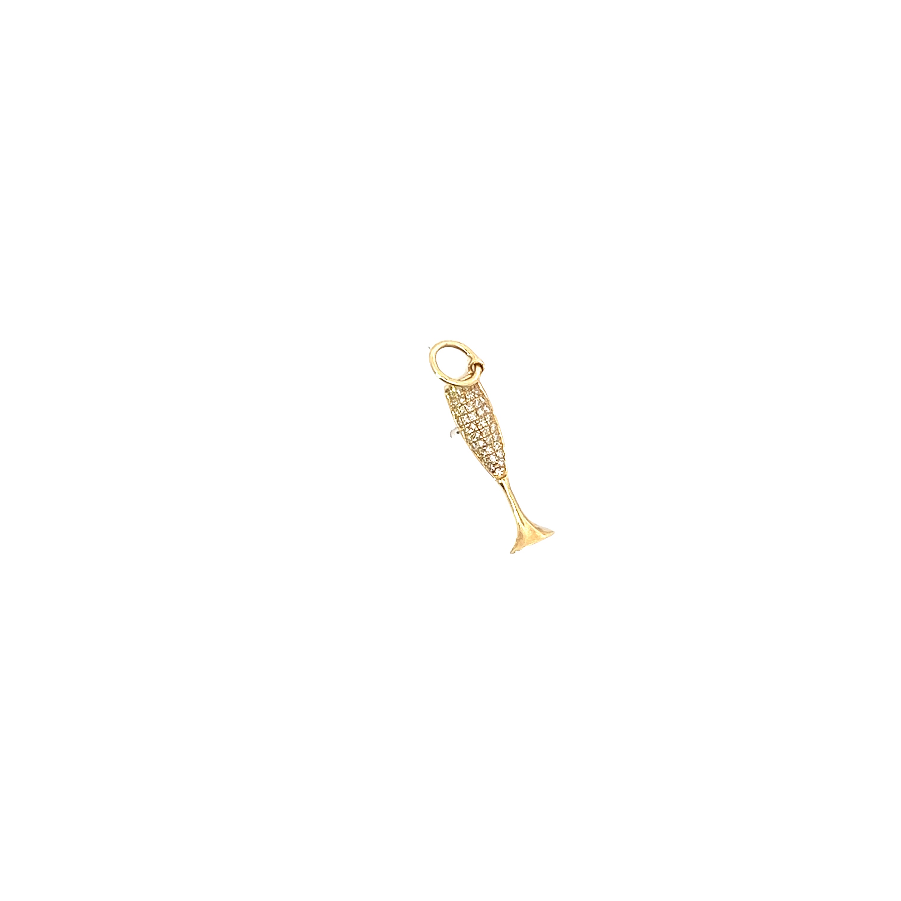 14k Yellow Gold .16ct G VS2 Round Diamond Champagne Glass Charm 1.0 gram