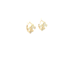 14k Yellow Gold .25ct G VS2 Round Diamond  Fleur-De -Lis Huggie Earrings