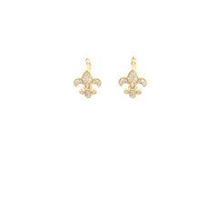 14k Yellow Gold .25ct G VS2 Round Diamond  Fleur-De -Lis Huggie Earrings