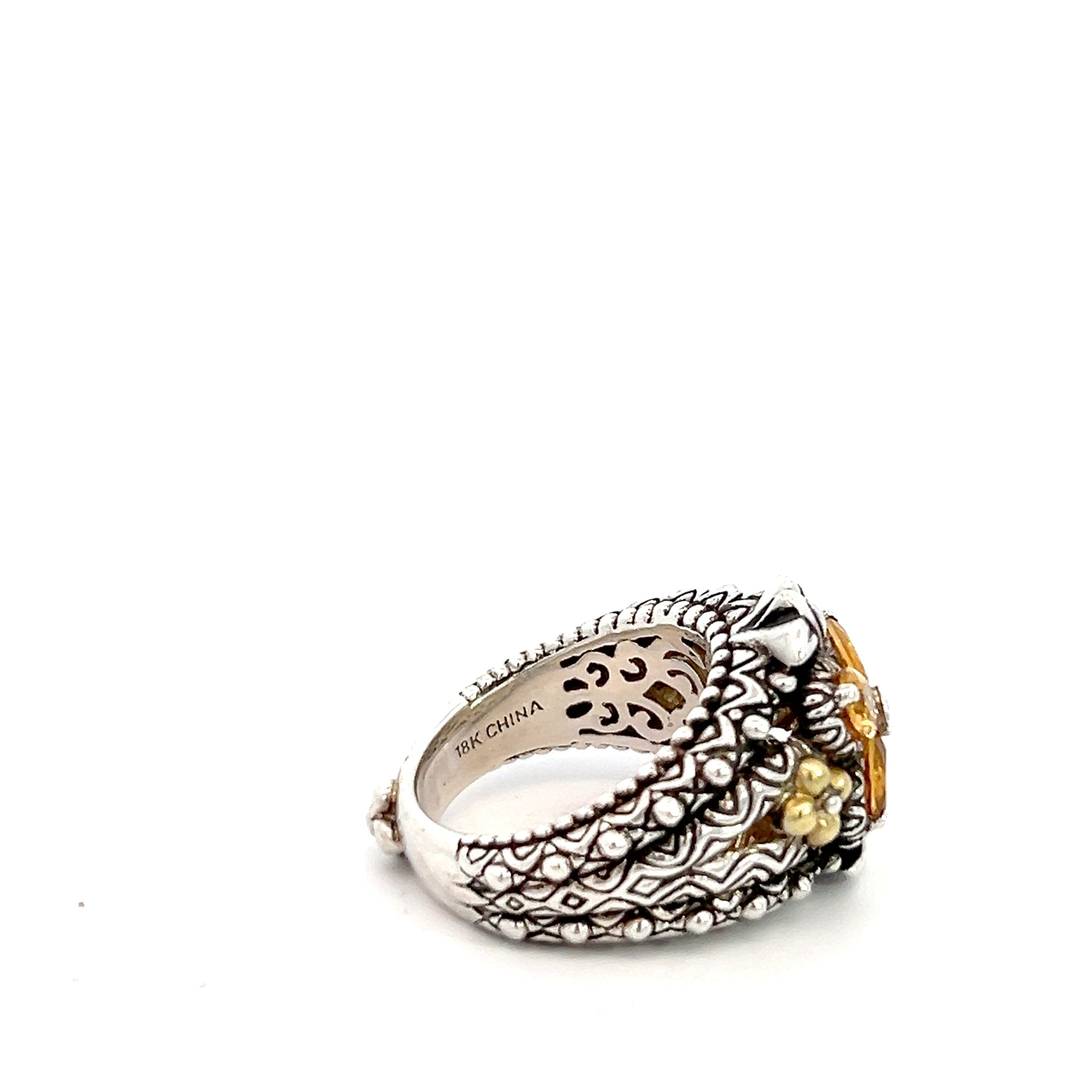 Pre-Loved Barbara Bixby 18k Yellow Gold / 925 Silver with Citrine Flower Design Ring