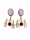 14k Yellow Gold Braided Rope Chandelier Purple Jade, Rubellite, Tourmaline, Kunzite, Rose Quartz and Pink Sapphire Earrings Design by Sazin GG