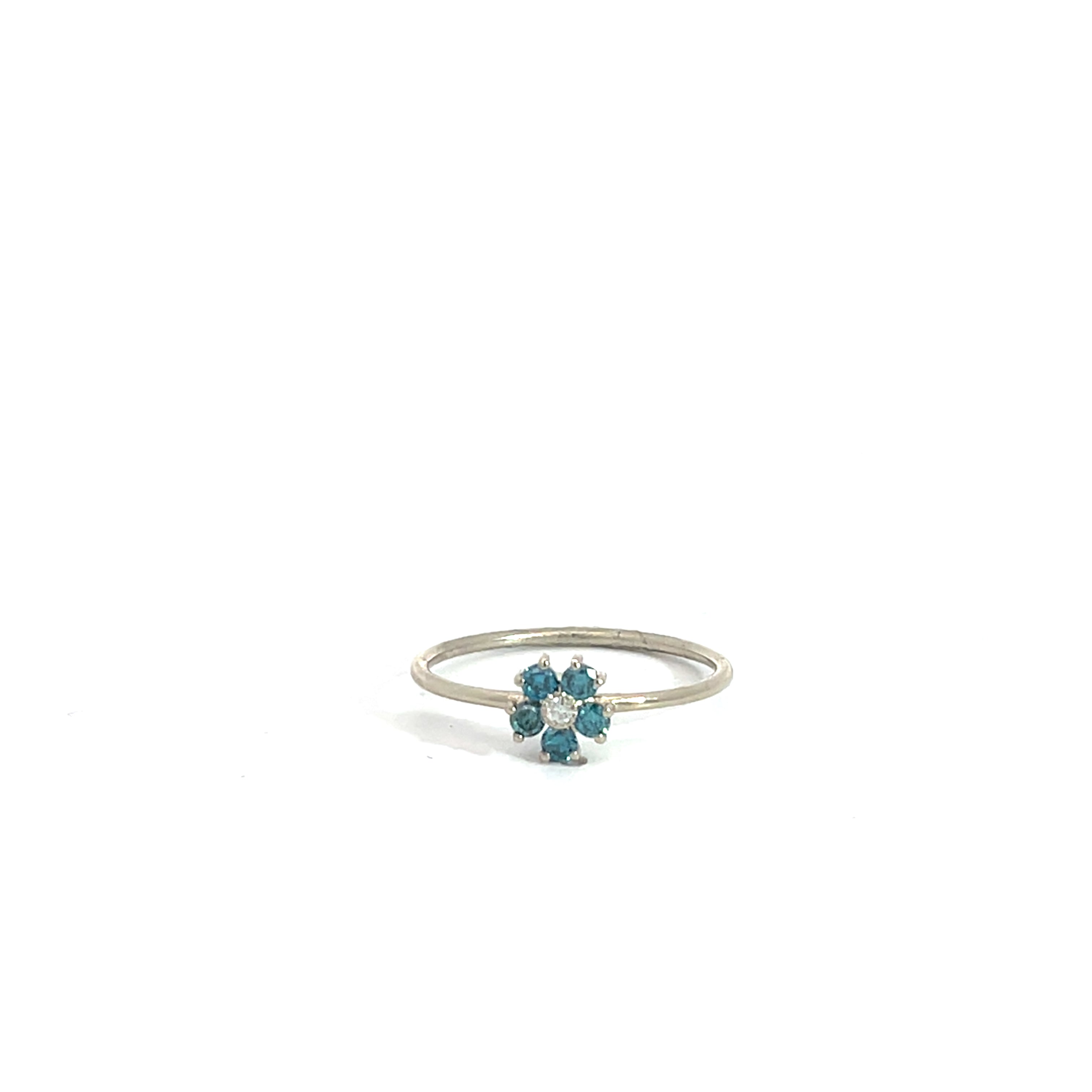 14K Gold 2mm Flower Stackable Ring with .15CT Emeralds, Sapphires or Rubies with a center .03CT Diamond