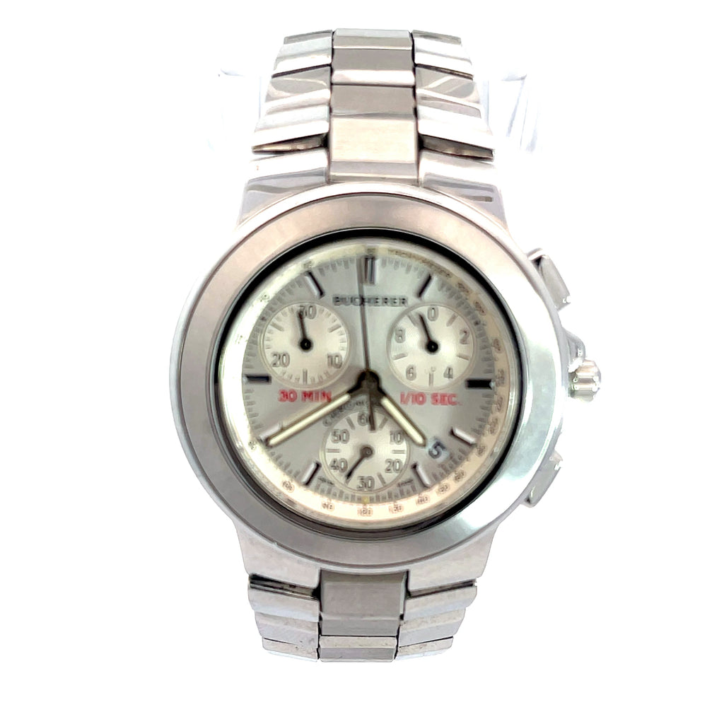 Rare Bucherer Capolago Chronograph Stainless Steel Case 38mm Quartz Movement Pre Owned Watch