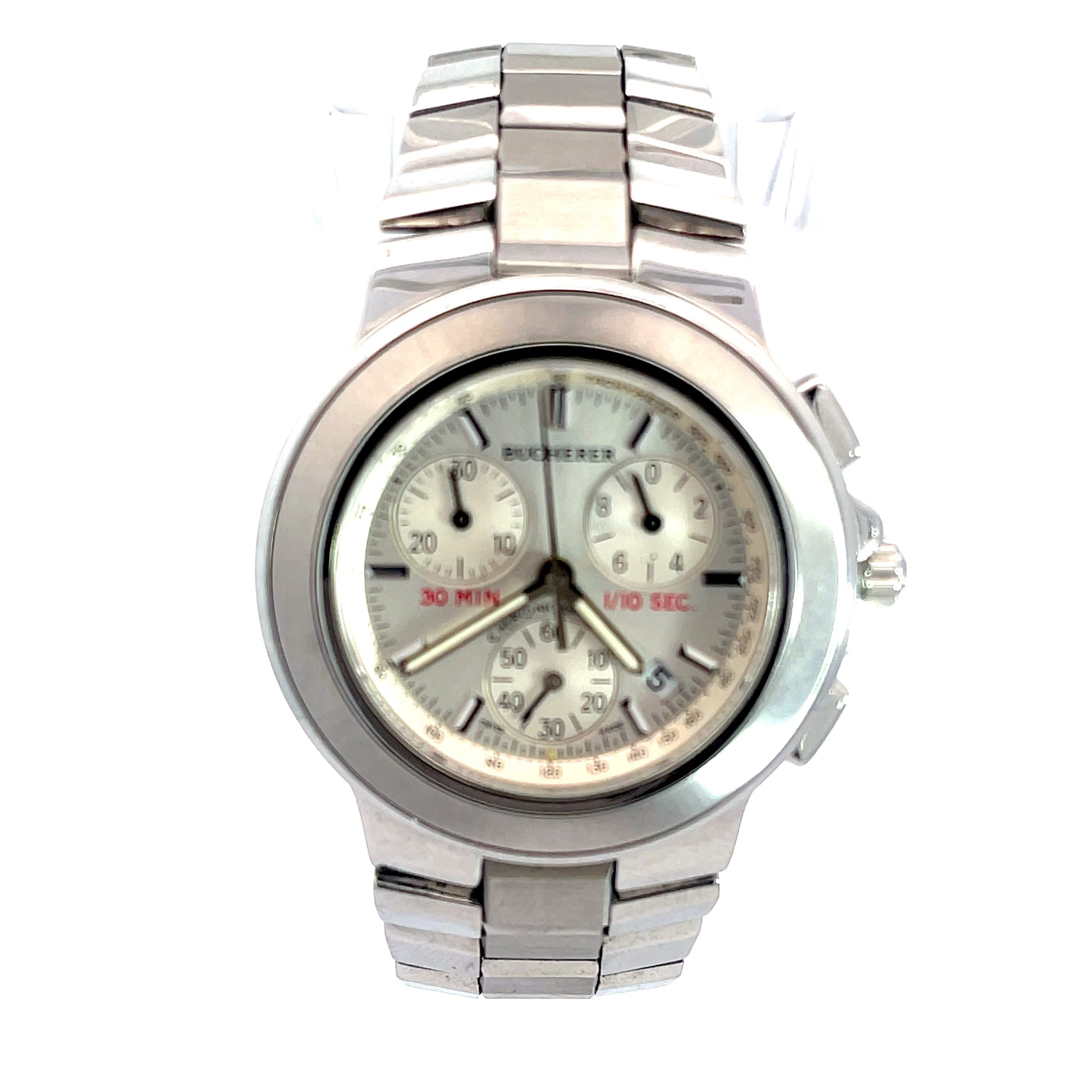 Rare Bucherer Capolago Chronograph Stainless Steel Case 38mm Quartz Movement Pre Owned Watch