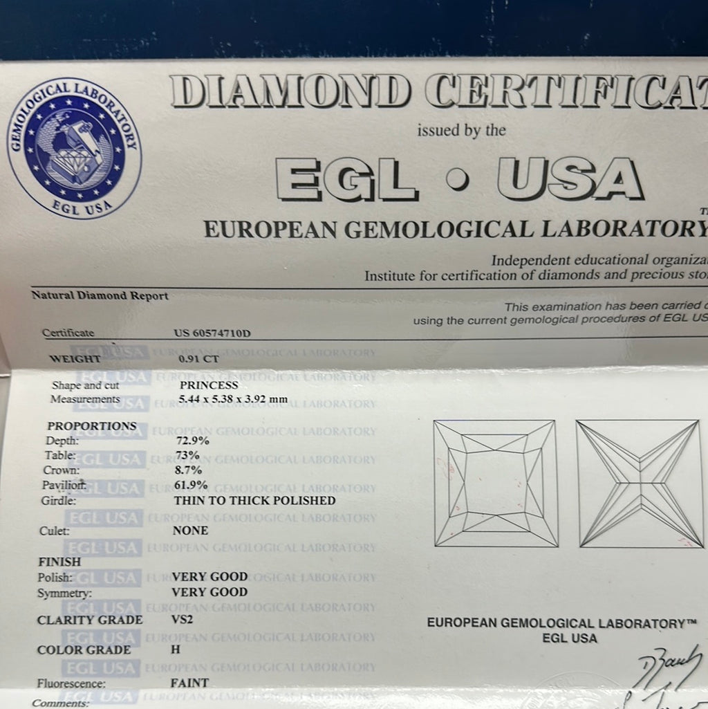 .91 CT H VS2 PRINCESS DIAMOND EGL