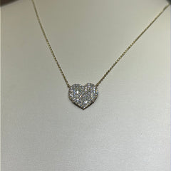 LADIES 14K YELLOW GOLD .75CT FVS2 DIAMOND PAVE HEART NECKLACE