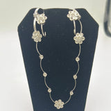 Ladies 14k White Gold Diamond Flower Necklace and Earring Set