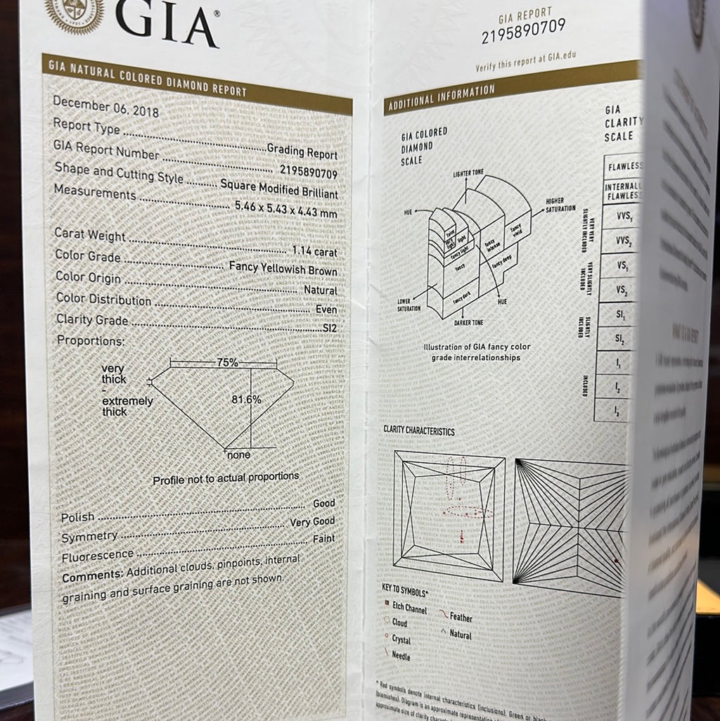 1.14CT SI1 SQUARE COLOR DIAMOND GIA