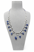 14k White Gold 30.00ct Briolette Natural Blue Sapphire Pear/ Tear Drop Shaped/ 1.75ct G VS2 Round Diamond Vintage Necklace