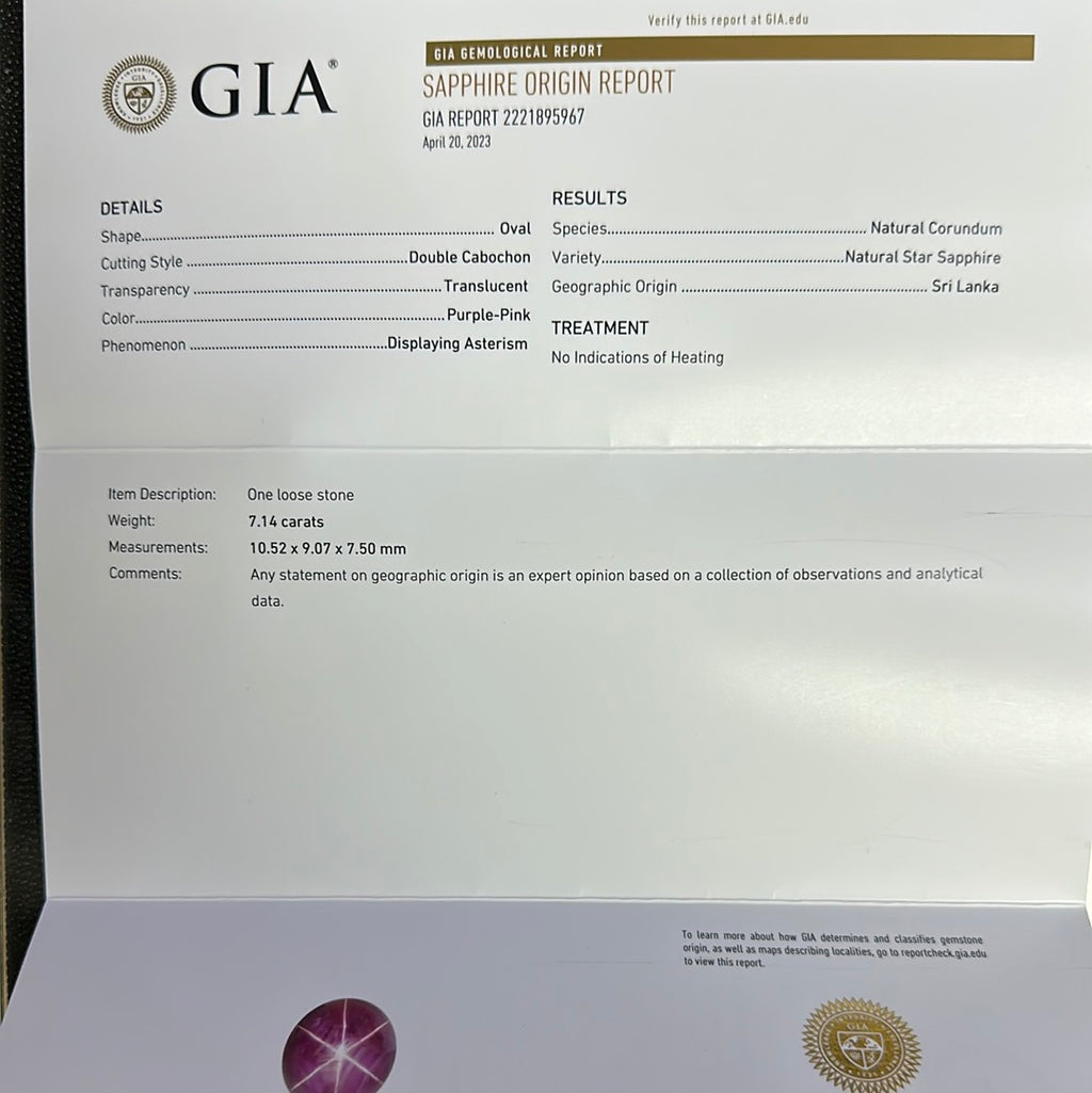 7.14cts GIA Certified Star Cabachon Ruby Purple Pink