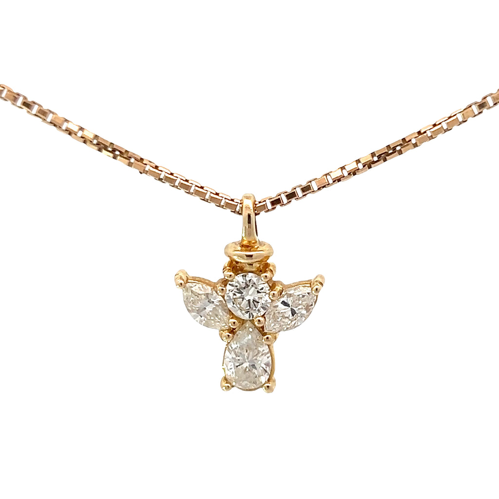 14k Yellow Gold 1.30ct H VS2 Round, Pear Shape and Marquise Diamond Angel Pendant