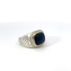 David Yurman Signet SS, Yellow Gold And Onyx Men’s Ring