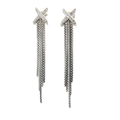 David Yurman X Chain Tassel Drop Earrings Sterling Silver with Diamonds