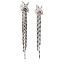 David Yurman X Chain Tassel Drop Earrings Sterling Silver with Diamonds