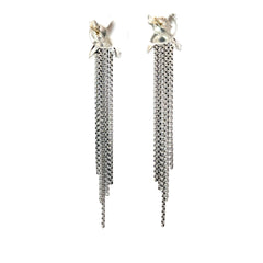 David Yurman X Chain Tassel Drop Earrings Sterling Silver with Diamonds