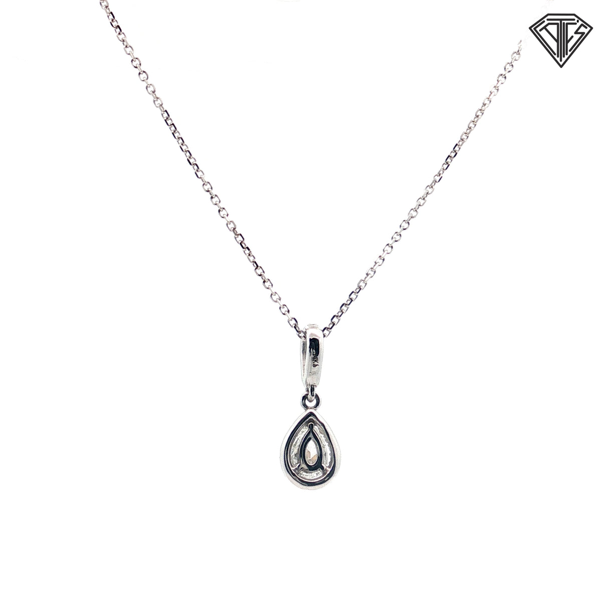 14k White Gold .50ct H SI2 Pear Shape Diamond/ .15ct SI2 Round Diamond Halo Solitaire Pendant 18"inch