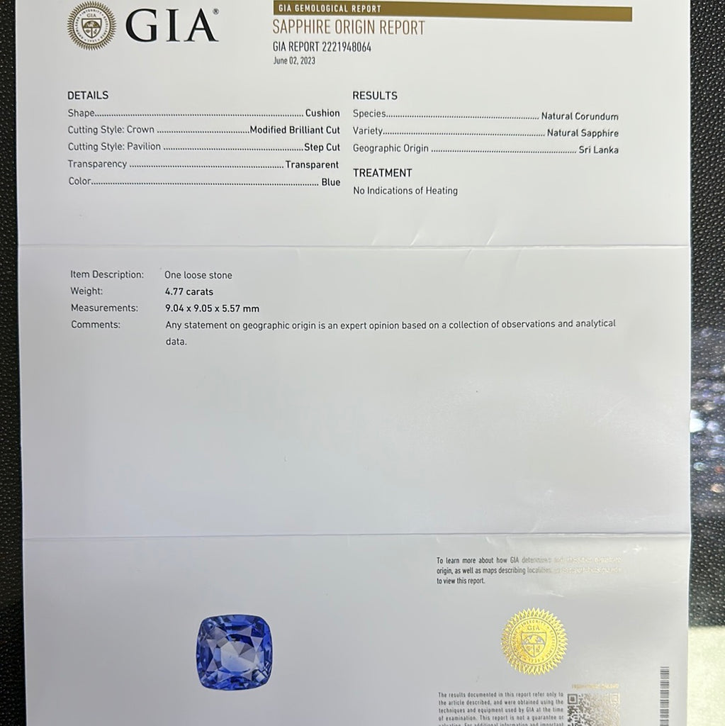 GIA Certified Cushion Cut Blue Sapphire