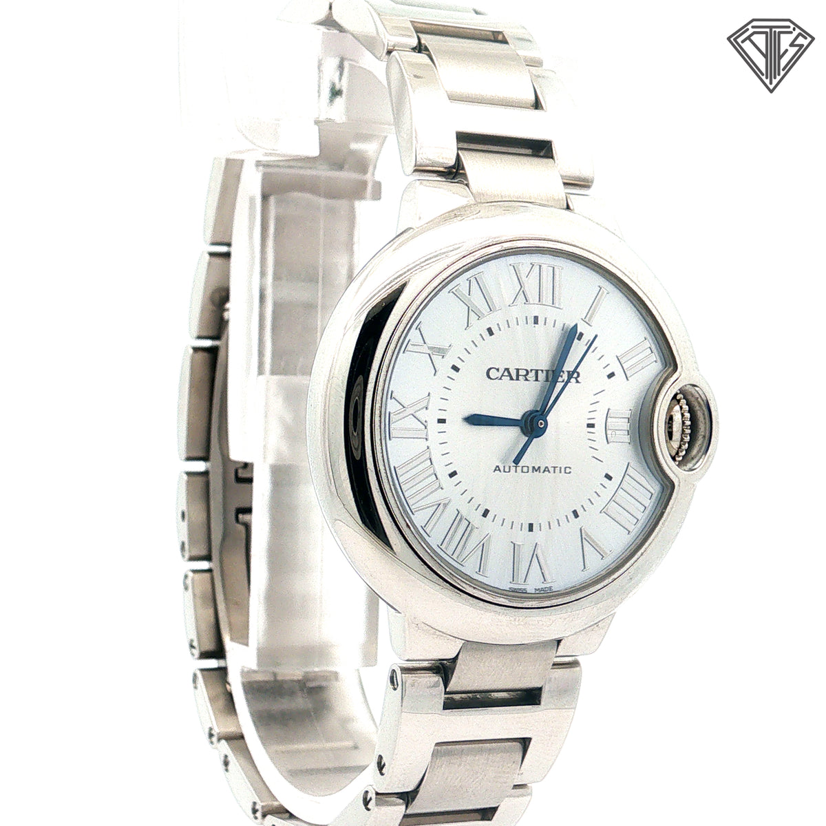 Pre-Loved Cartier Ballon Bleu De Cartier Watch 33mm Mechanical Movement with Automatic Winding/ Stainless Steel Case/ Blue Silvery Dial / Sapphire Crystal Ref# WSBB0062 / with Box and Papers