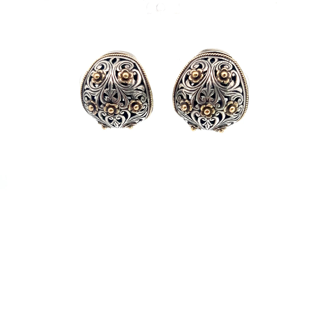 Pre-Loved 18k Yellow Gold / 925 Silver Konstantino Floral Dome Clip Earrings