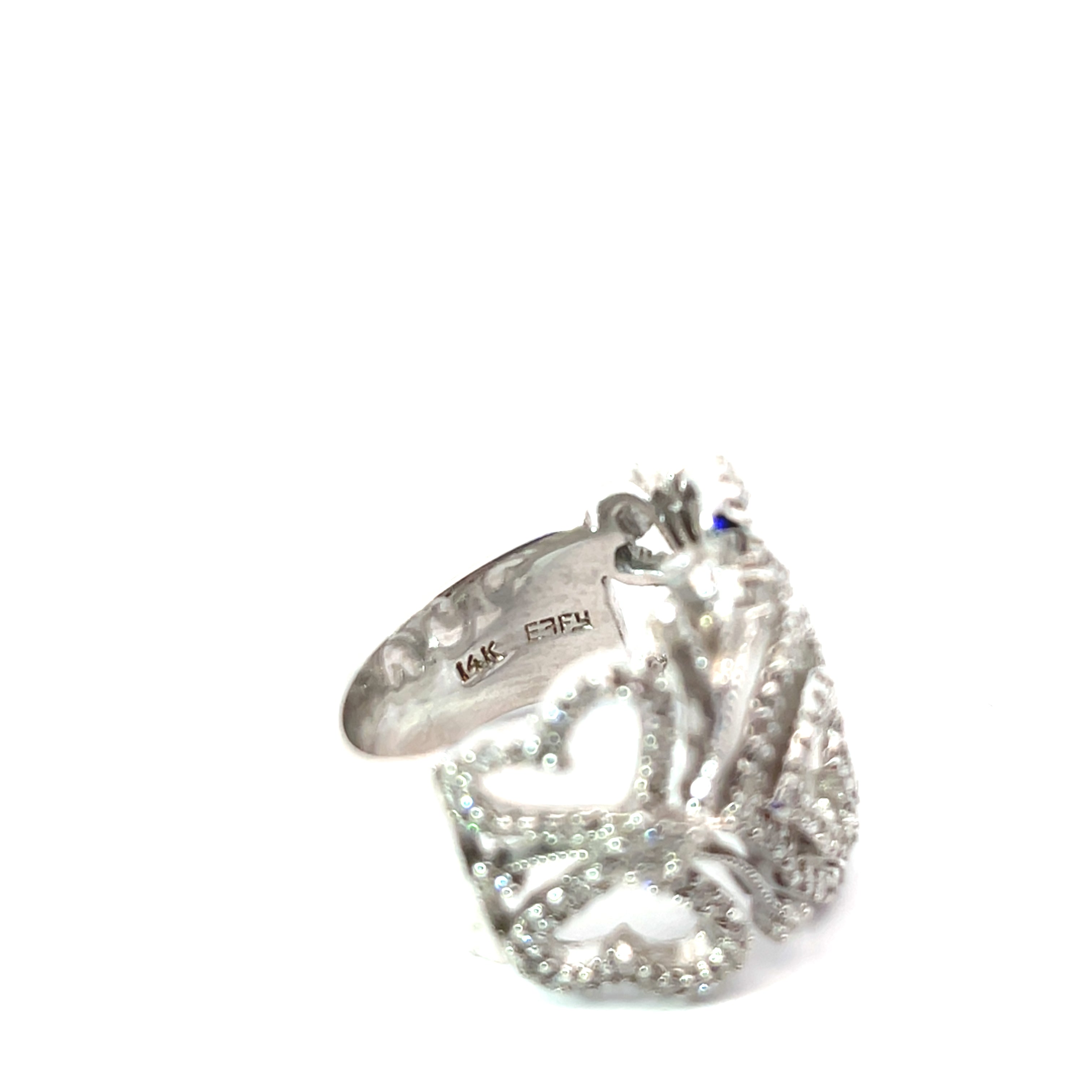 14k White Gold 1.00ct F VS2 Round Diamond Heart Swirl Effy Ring