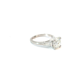 Platinum 3.05 J I1 Round Diamond /.45ct E VS1 Tapered Baguette Diamond (3) Stone Engagement Ring Certified By GIA# 5232651827