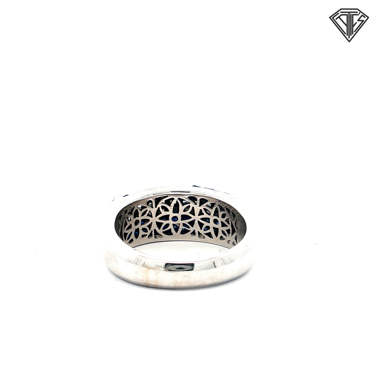 18k White Gold 1.50ct F VS2 Princess Cut / 2.00ct Blue Sapphire Princess Cut Invisible Set Men Ring Size 8