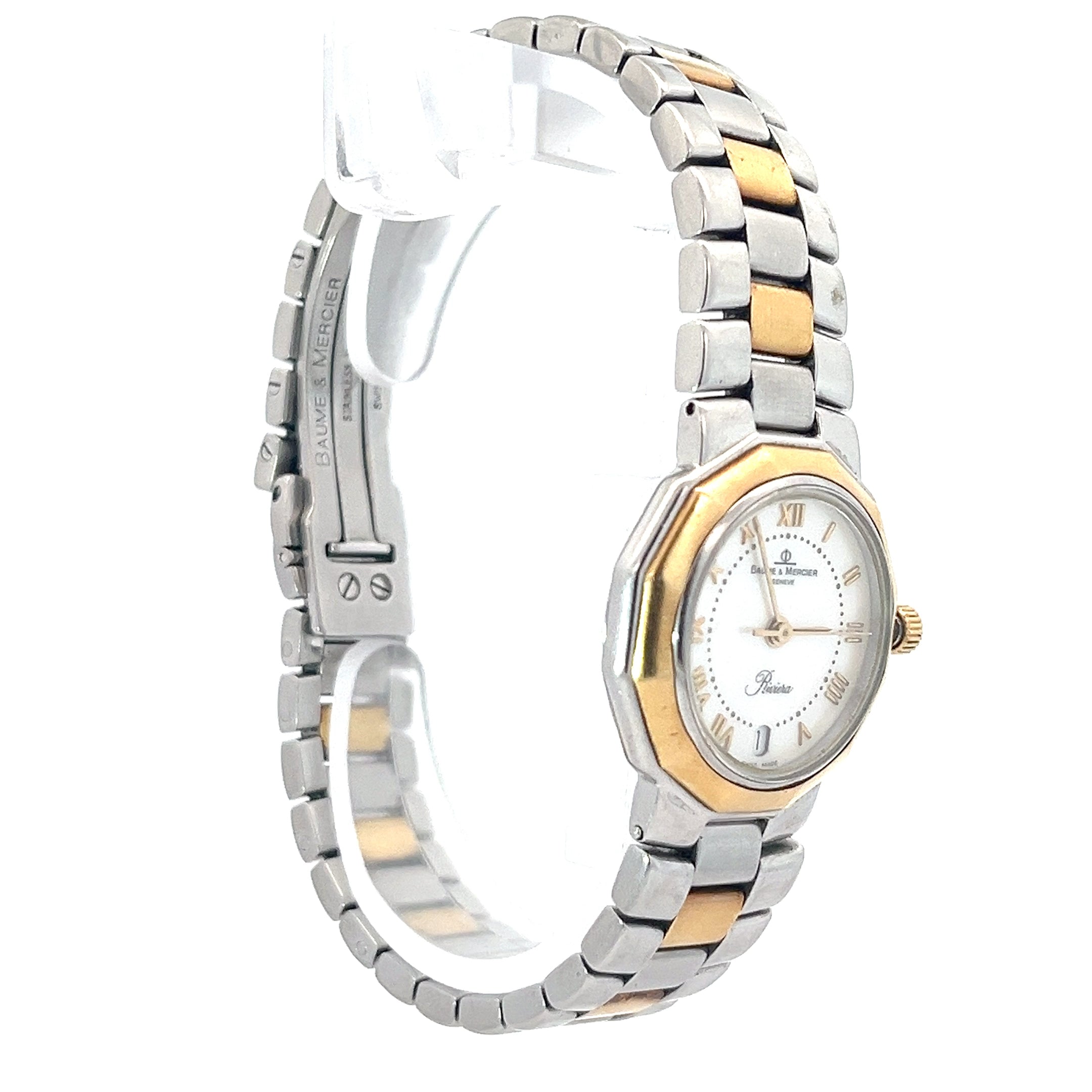 Baume & Marcier Riviera Two Tone Gold Plated/ Stainless Watch Mother of Pearl Dial Watch Preowned