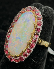 14K YELLOW GOLD VINTAGE 5CT OPAL AND 3CT RHODALITE GARNET RING