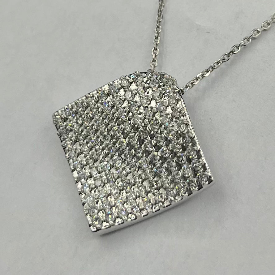 14k White Gold 1.00ct G SI1 Round Diamond Square Wave Pendant