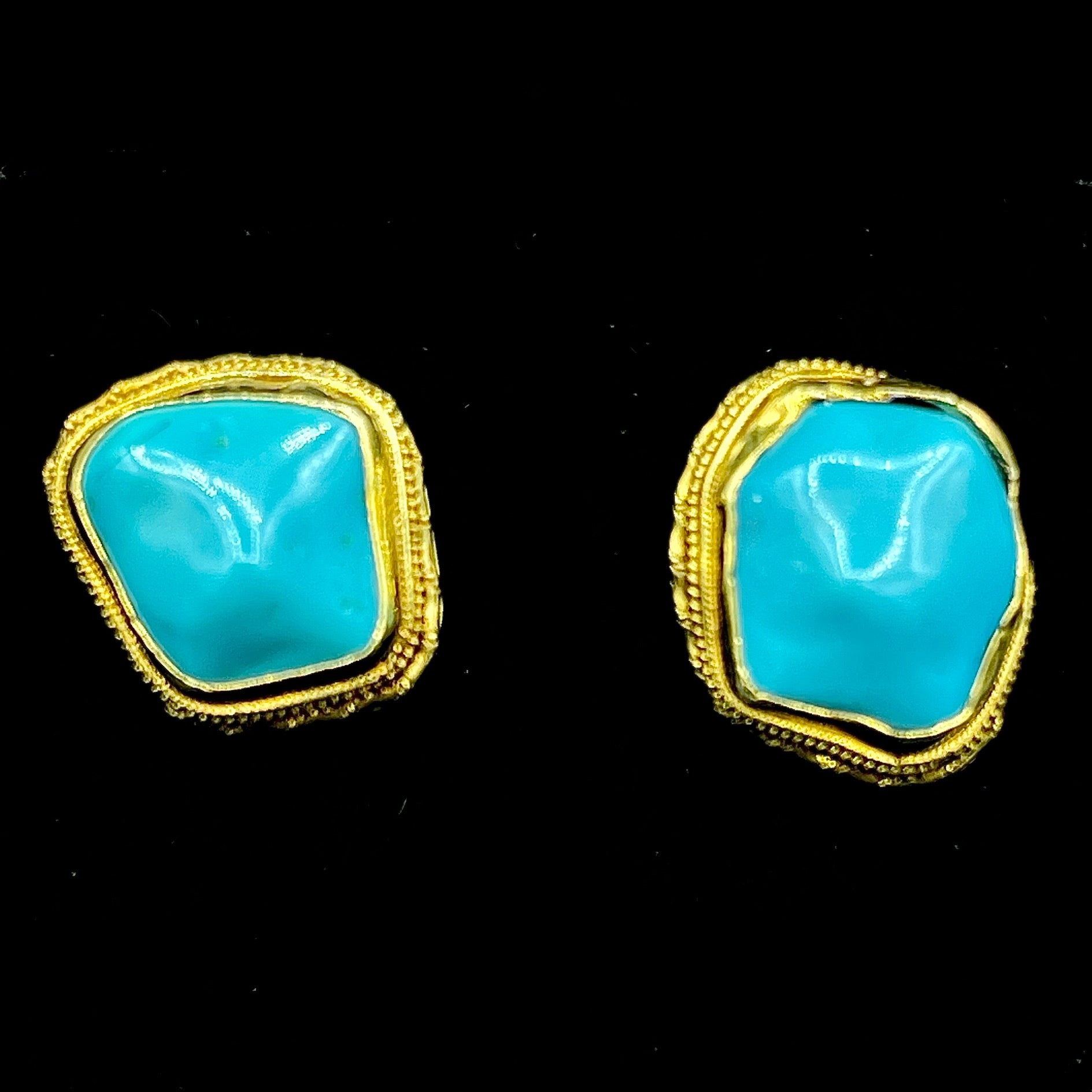 14K YELLOW GOLD TURQUOISE VINTAGE EARRINGS