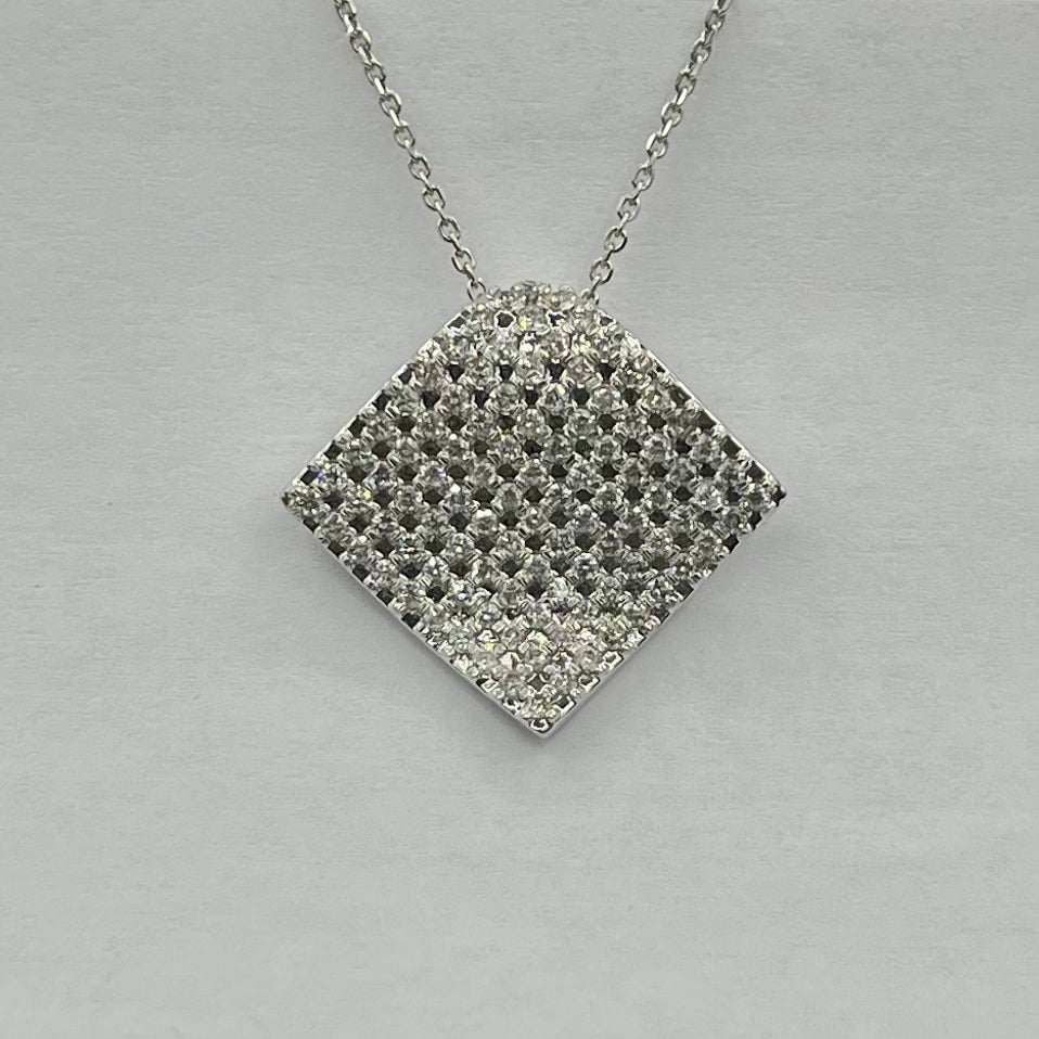 14k White Gold 1.00ct G SI1 Round Diamond Square Wave Pendant
