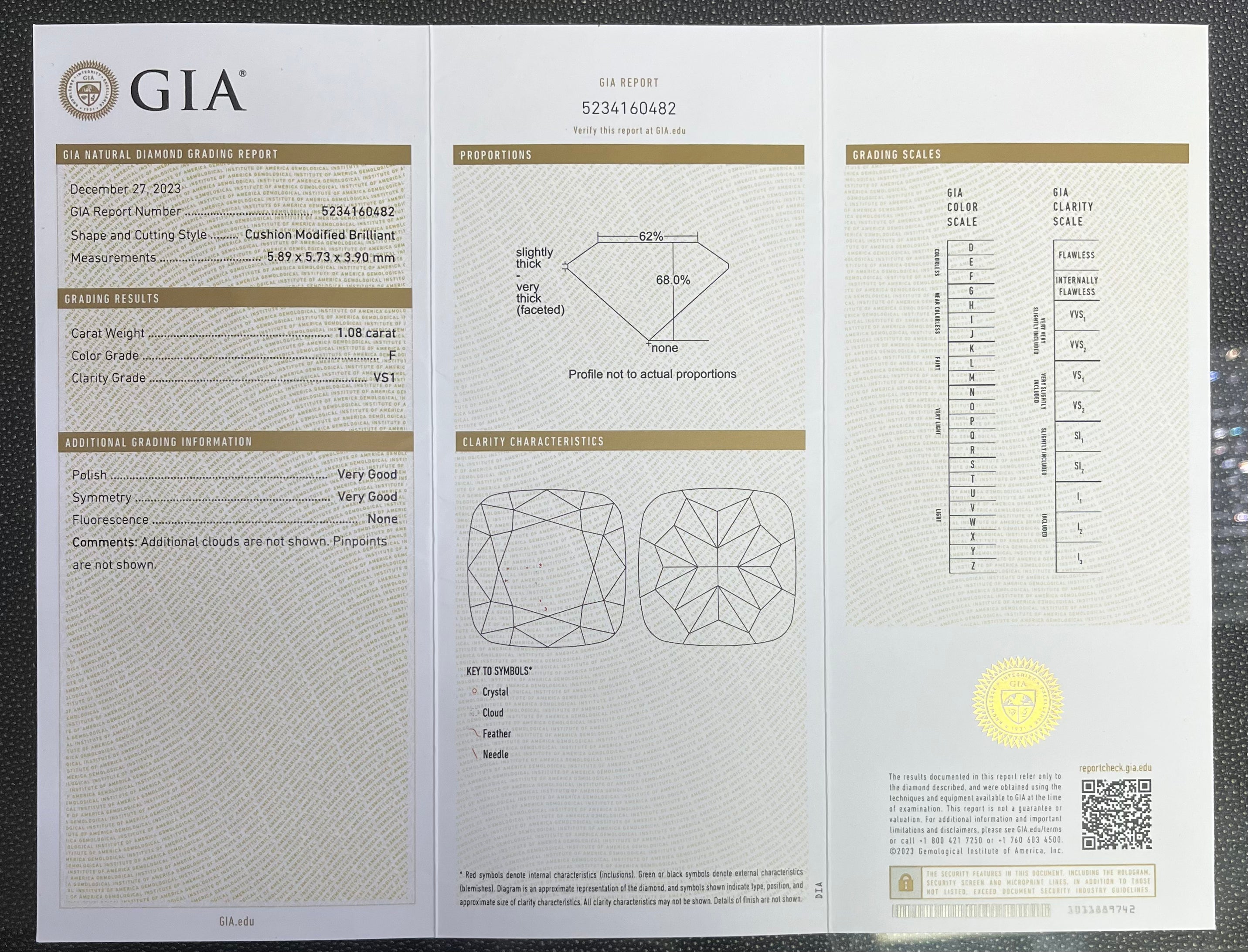 PLATINUM 1.08CT F VS1 CUSHION SET IN A PAST, PRESENT AND FUTURE MOUNTING WITH TWO ROUND LABORATORY GROWN ALEXANDRITES CERTIFIED BY GIA #5234160482 FOR CUSHION  AND GIA #2231160642 FOR ROUND ALEXANDRITES