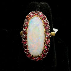 14K YELLOW GOLD VINTAGE 5CT OPAL AND 3CT RHODALITE GARNET RING