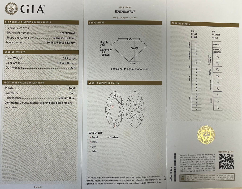 18k Two Toned .99ct K Faint Brown SI 2 Marquise Shaped Diamond / .40ct Natural Light Pink Round  Diamond around the Halo and .60ct G VS2 Round along the Band Engagement Ring Certified By GIA # 5202068747 Size 6 1/2