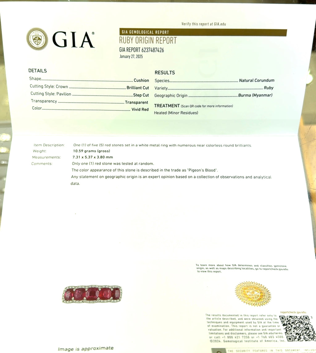 Platinum 6.00ct Cushion Pigeon Blood Ruby Burma/ 3.00ct E VVS2 Round Micro Pave Diamond Ring Size 6.5 Certified By GIA # 6237487426