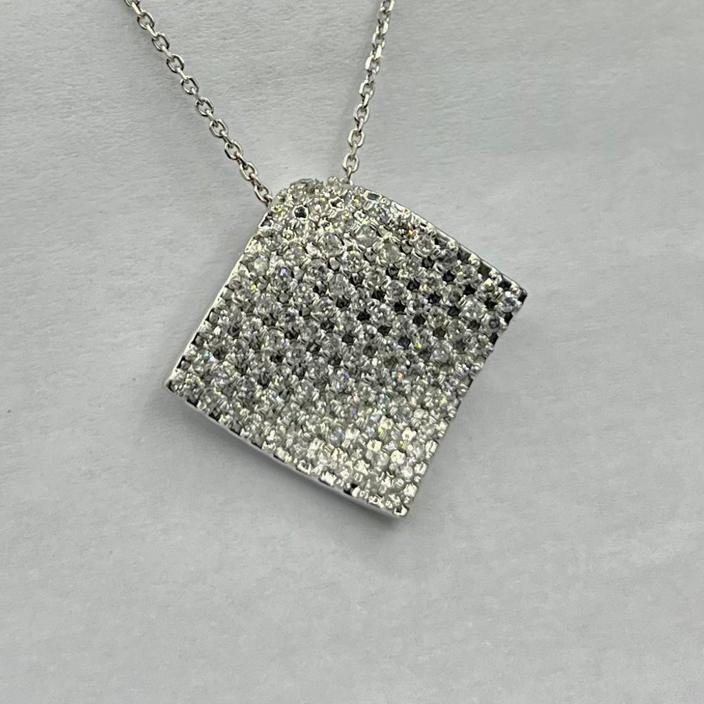 14k White Gold 1.00ct G SI1 Round Diamond Square Wave Pendant