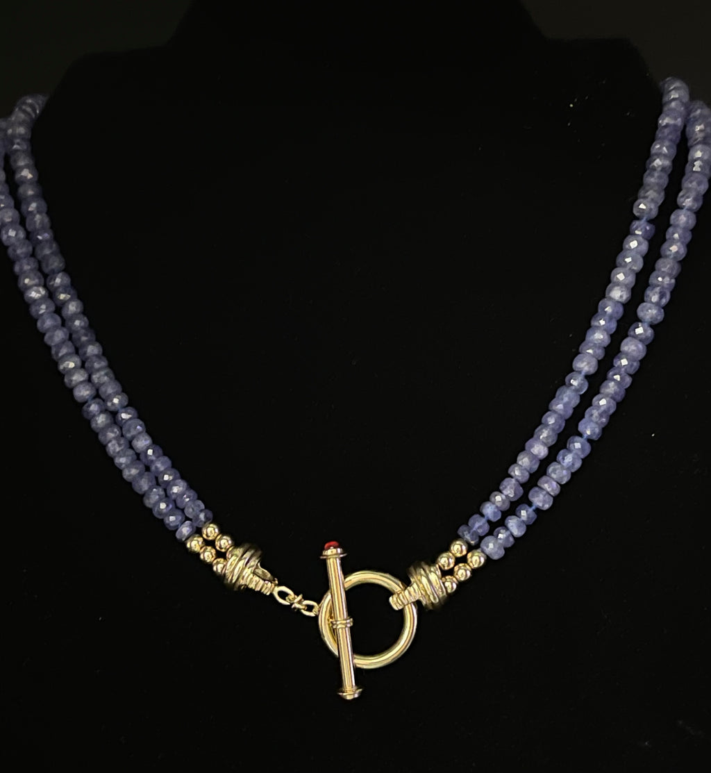14k Yellow Gold 2.50CT Tanzanite Broil Bead Necklace
