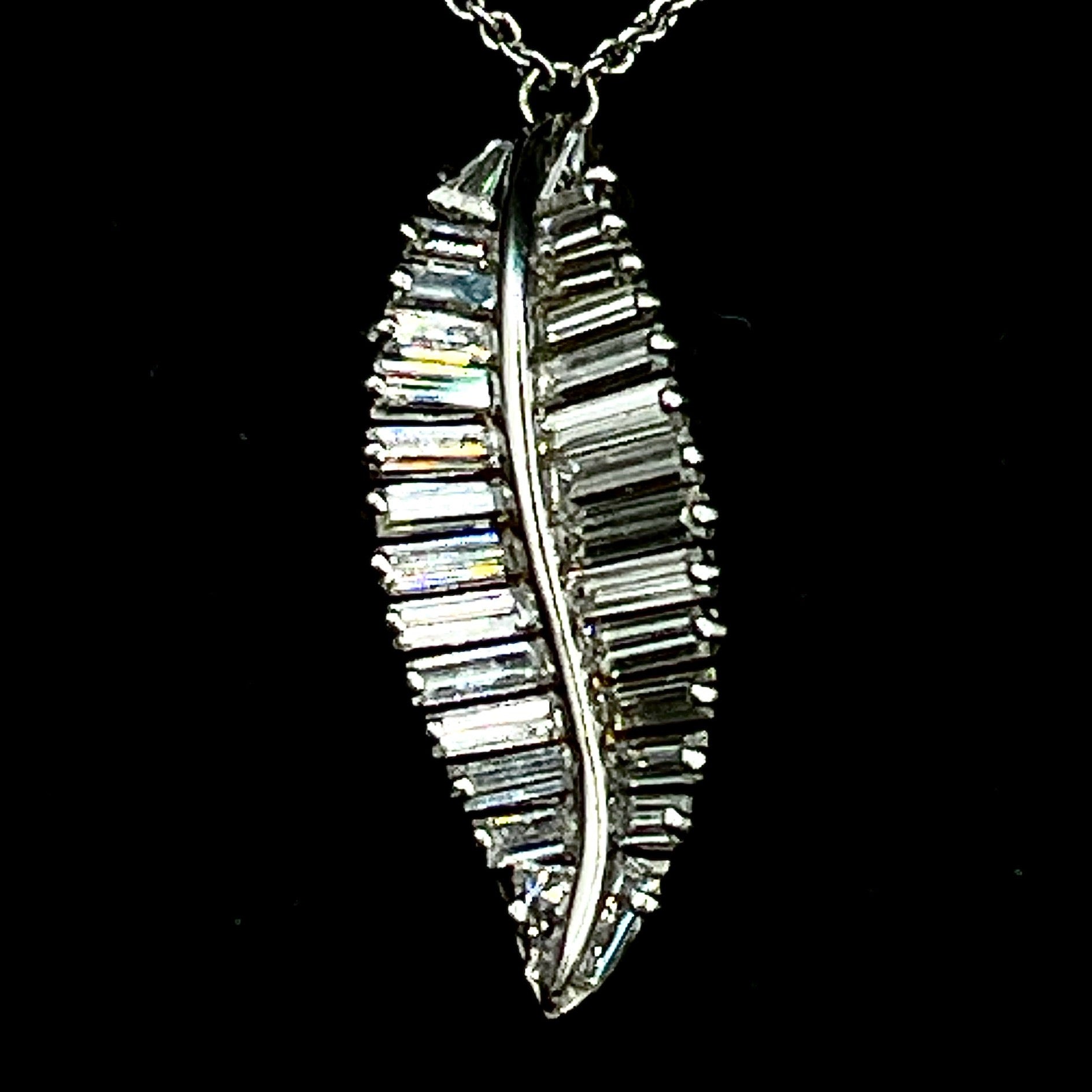 Ladies Platinum Diamond Feather necklace
