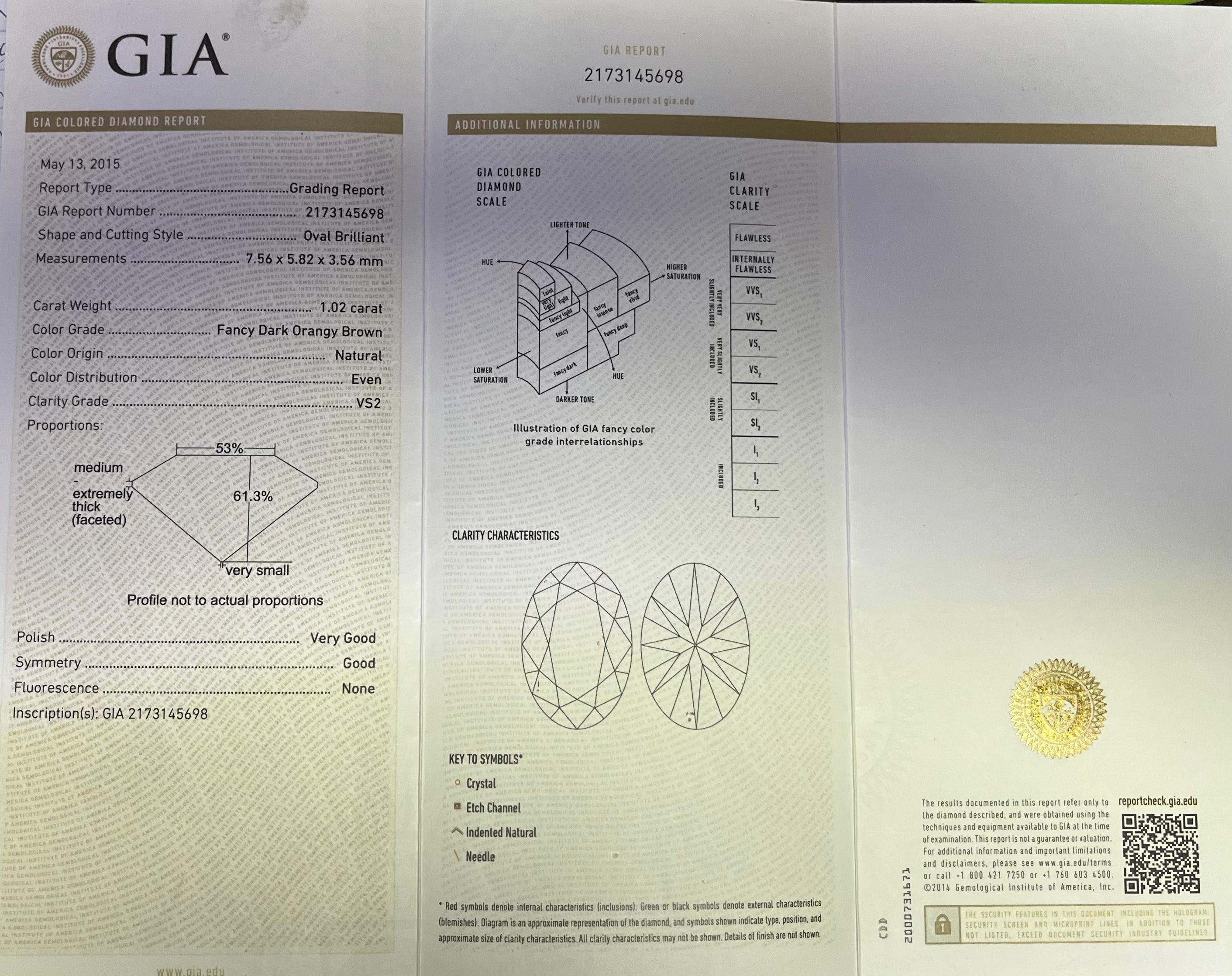 18k White Gold 1.02ct Fancy Dark Orangy Brown Oval Shaped Chocolate Diamond and Surround by .30ct F Vs2 Round Diamond Engagement Ring Certified by GIA #2173145698