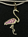 14KY PINK SAPPHIRE FLAMINGO BIRD CHARM 11X19.5MM