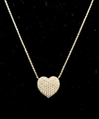 LADIES 14K YELLOW GOLD .75CT FVS2 DIAMOND PAVE HEART NECKLACE