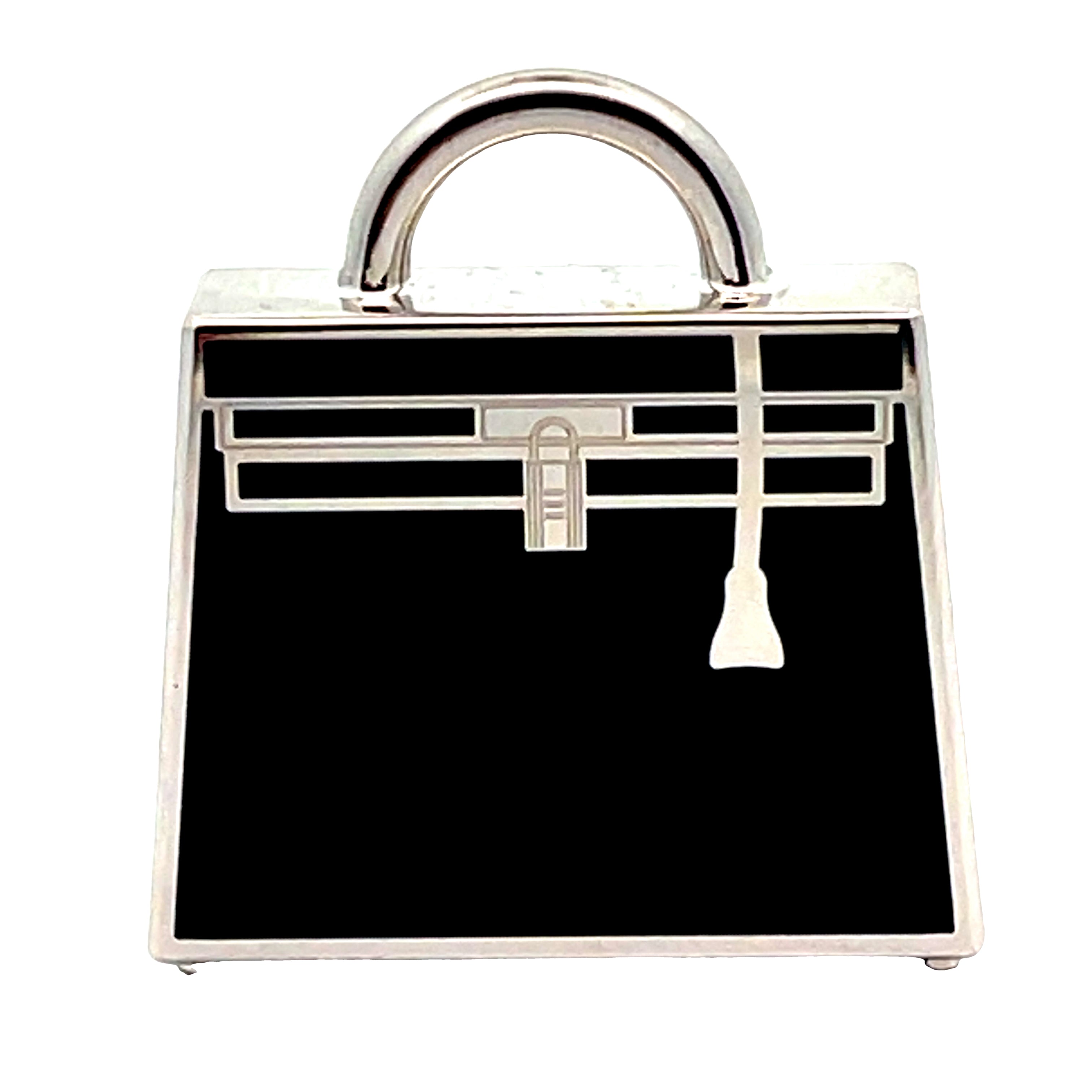 Pre-Owned Hermes Curiosite Kelly Bag Pendant/Charm Metal Silver and Black