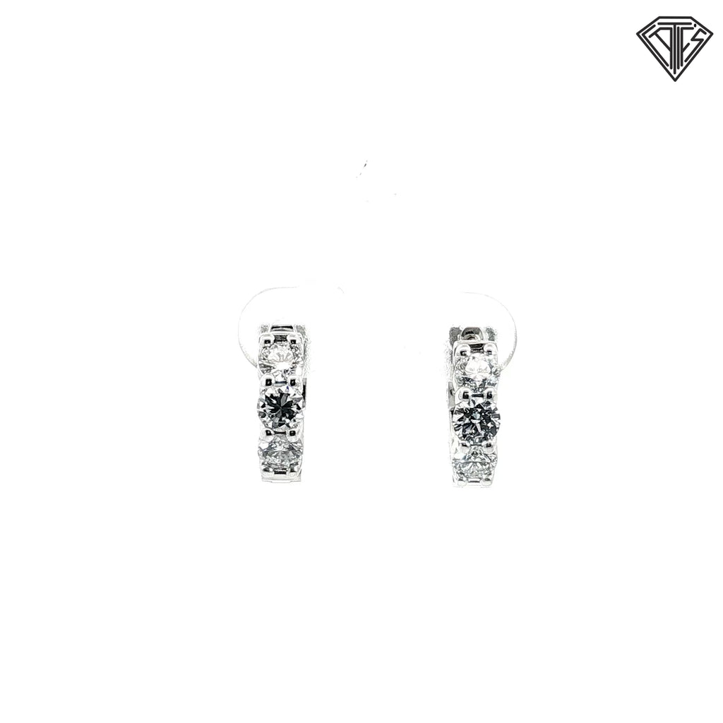 14k White and Yellow Gold 1.50ct G VS2 (3) Round Diamond Huggie Earrings 1/2" inch