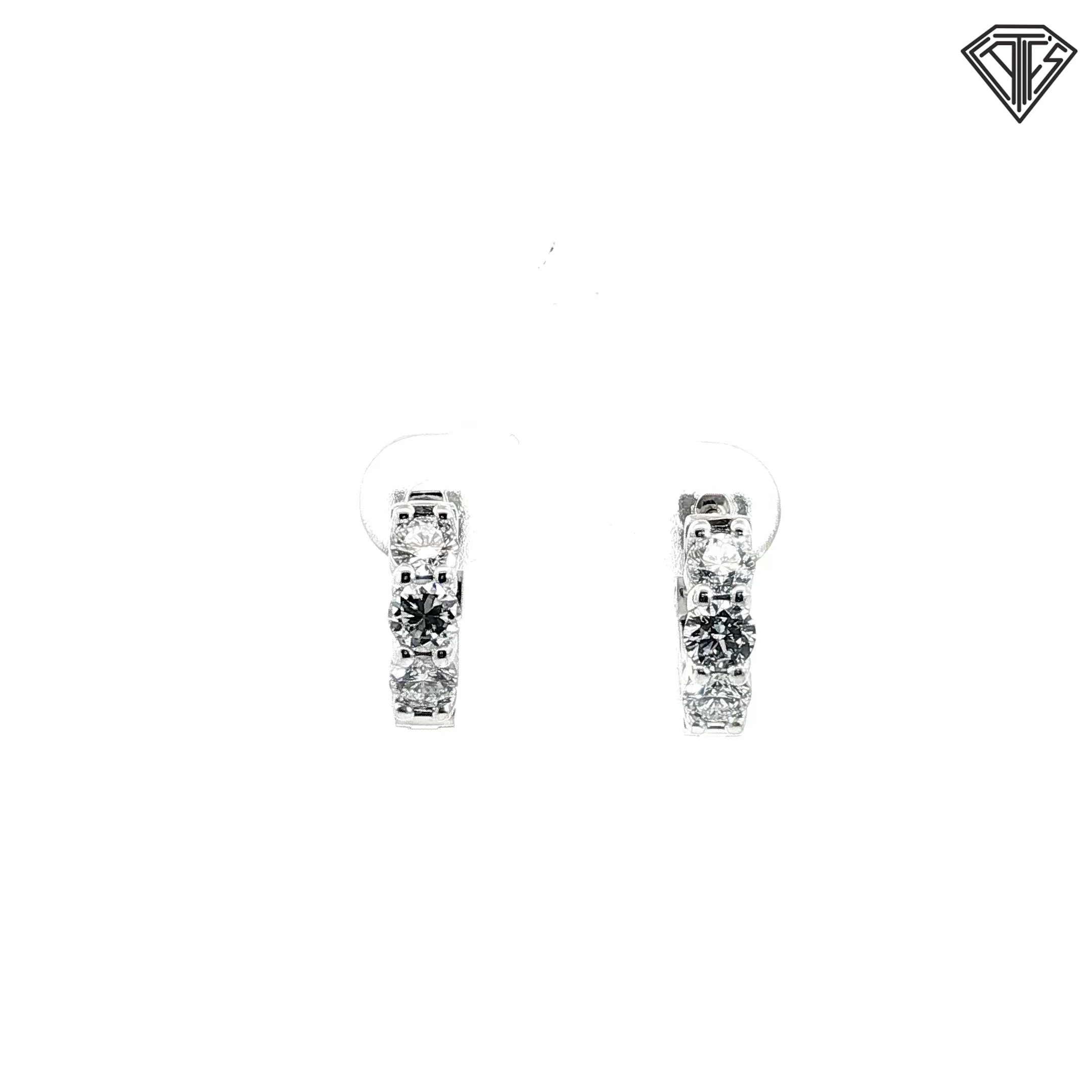 14k White and Yellow Gold 1.50ct G VS2 (3) Round Diamond Huggie Earrings 1/2" inch