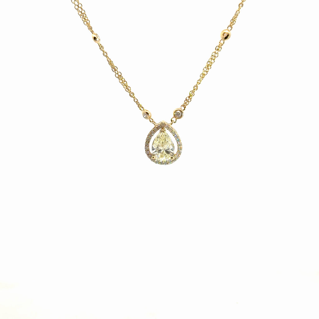 14k Yellow Gold 1.25ct Q VS2 Round Pear Shape /.37ct G VS2 Round Diamond with Diamond By Yard Necklace