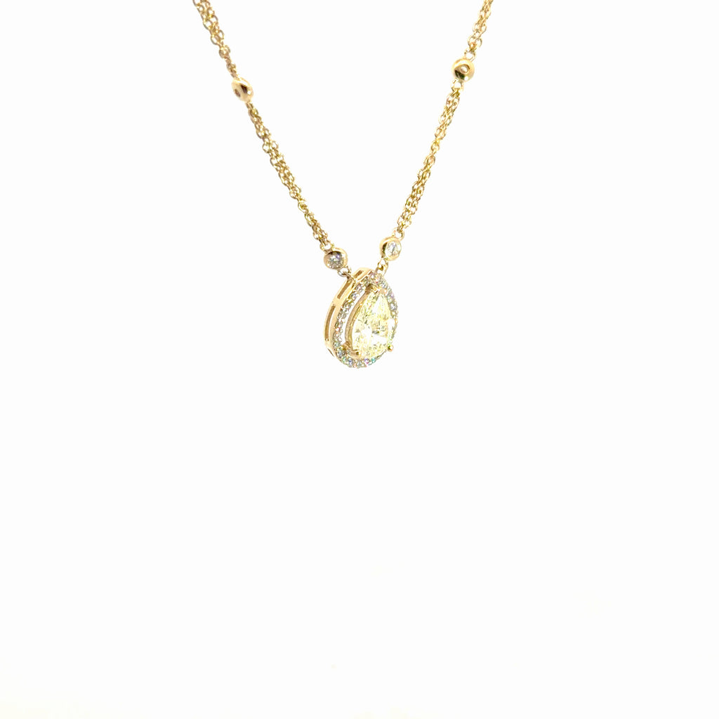 14k Yellow Gold 1.25ct Q VS2 Round Pear Shape /.37ct G VS2 Round Diamond with Diamond By Yard Necklace