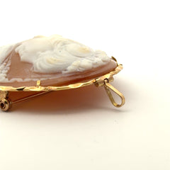 14k Yellow Gold Vintage Cameo Hand-Carved Shell Brooch (Pin) or Necklace (Pendant)  2 x 1 1/2